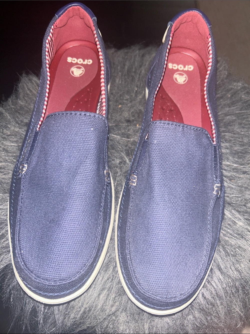 CROCS women Navy Canvas Slip-On Loafers